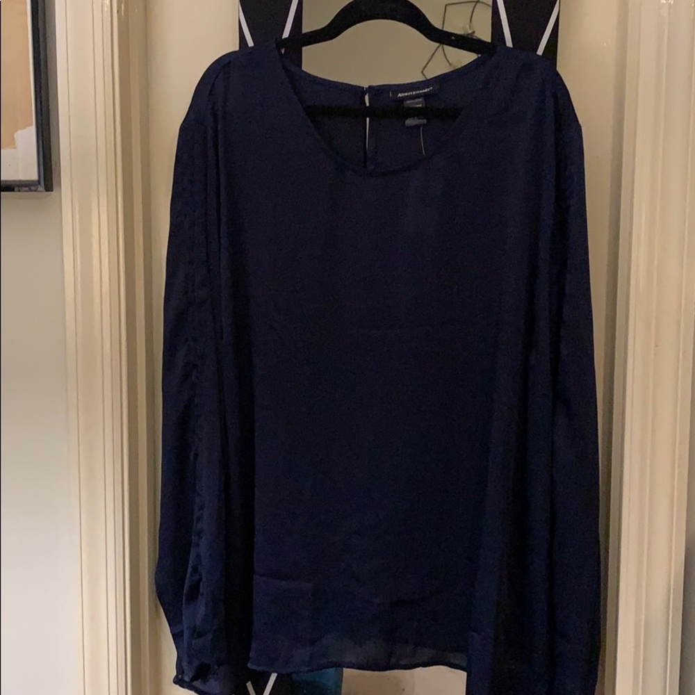Plus Size Draw String Navy Blouse